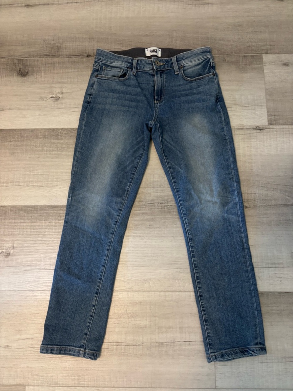 PAIGE Brigitte Slim Straight Jeans Womens 24 Blue Mid Rise Stretch Denim